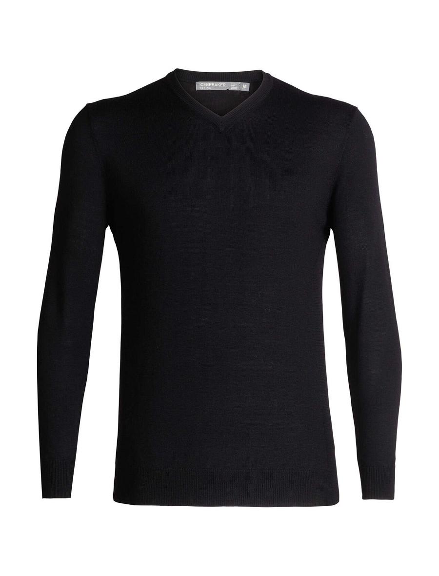 Black Men\'s Icebreaker Merino Shearer V Neck Sweaters | USA 1221JPQJ